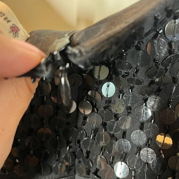 Nanette Lepore Vintage Y2K 90s 2000s SILK Black Sequins Mini Dress Sheer Overlay - Picture 6 of 10